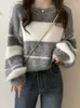 Suéteres femininos Zoki Harajuku cinza listrado suéter mulheres preguiçoso vento de alta qualidade de malha jumpers coreano vintage o pescoço manga longa y2k