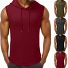 Herrtankstoppar Mens ärmlös stilig fast färg huva dragskonfrontficka västar sport hoodie överdimensionerad fritidssportkläder