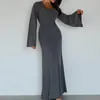 Robes décontractées robe à manches évasées couleur unie à lacets femmes longue coupe ample plissée style maxi tenue de vacances de base