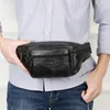 Skórzana torba z talii mężczyźni Fanny Pack Men marka skórzana torebka Mężczyźni Wodoodporna mocna torba na bioder Black Pass Bag