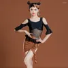 Stage Wear Filles Hors-épaule Latin Dance Vêtements Body Jupe ChaCha Pratique Costume Moderne Rumba Samba Performance Outfit DL10017