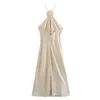 Traf Flower Halter Dress Woman Off Sholend Satin Long Women Backless Sexy Evenind Dresses Summer Party for 240130