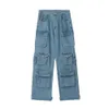 Y2K Style Multitasche Tooling Cargo Jeans da uomo American Retro Street Harajuku Pantaloni lavati Pantaloni lavabili Abbigliamento giovanile 240122