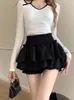 Jupes 2024 Femmes Mignon Sexy Kawaii Mini Jupe Balletcore Blanc Coréen Élastique Taille Haute A-ligne Volants Patchwork Lolita Shorts