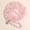 Strand Oaiite 8mm Naturalny różowy kryształ 108 Mala Bread Bransoletka kobiet Wrap Yoga Meditation Miłość