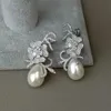 Boucles d'oreilles larme blanc coquillage perle cubique zircone Micro pavé pavé fleur boucles d'oreilles pour femmes filles de haute qualité 230831