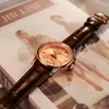 Horloges OBLVLO Heren Casual Zakelijk Goud Mechanisch Automatisch Horloge Luxe Maanfase Leer Voor Mannen Waterdicht HorlogeJM-MP