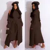 Robes de travail Femmes Flanelle Lounge Maxi Robe Et Revers Long Cardigan Ouvert Avec Ceinture Manches Trench 2024 Hiver Sweatsuit Deux 2 Pièces Ensemble