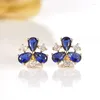 Orecchini a lobo Tre trifogli Fiore Blu CZ Triangolo per donne Ragazze Ottone W Gioielli color oro Aros Aretes Orecchini Oorbellen