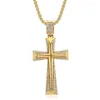 Anhänger Halsketten Religiöse Iced Out Großes Kreuz Männlich Gold Farbe Edelstahl Christian Halskette Für Männer Hip Hop Schmuck Geschenk