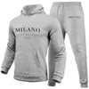 Felpa con cappuccio da uomo di lusso Set Felpa con stampa Milano Pantaloni sportivi per uomo Top con cappuccio Pantaloni da jogging Completo Casual Streetwear Tuta 240202