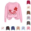 Women's Hoodies Fashion Round Neck Casual Valentine's Day Color Long Sleeve Sweatshirt Front Zip Jacket Women Full Zipper Blouses