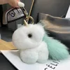 Fluffy Real Rex Rabbit Fur Keychain Cute Unicorn Pendant Keyring Women Girls Bag Ornaments Trinket Toys Crafts Birthday Gifts 240122