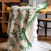 Gerring Coton Lin Nappes Vert Imprimé Nappe Coréenne Serviette Café Table Ronde Couverture De Table De Mariage Décoration 240123