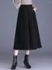 Jupes haute qualité une ligne jupe femmes 2024 automne hiver poches noir marron laine taille S-3XL taille plissée femme 3042