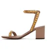 2024 Luxury Brand Women Golden Studs Sandals Shoes Rivets No Limit Chunky Heels Lady High Heels Comfort Daily Walking Heel Shoe EU35-43 With Box