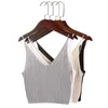 Women's Tanks Sexy V Neck Cami Crop Top For Women Loose Fitted Knit Camisole Sleeveless Garment Black White Tops