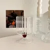 Kieliszki do wina Zestaw 2 210 ml kolorowy koralik Vintage Glass High Foot Cup Home Pionowy wzór Krótki czerwony kawa
