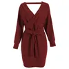 Elegant Chic Sweater Dress Women Ribbed Long Sleeve Vintage Bodycon Slim Knitted Dresses Fashion s Female Clothes 240122