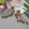 Dangle Earrings Long Jhumka Ethnic Pendientes Women's Vintage Gold Color Chain Flower Tassel Fashion Crystal Round Jewelry