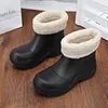 Yishen Women Rain Boots冬の暖かいぬいぐるみゴムブーツ太い靴底靴防水屋外の足首レインブーツボット240202