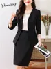 Yitimuceng Two Piece Set Womens Office Ladies Elegant V Neck Long Sleeve Loose Blazer Solid Slim Kjol Duits 240202