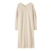 Casual Dresses Pure Cashmere Knitted Dress Women's Loose V-neck Mid-Length Over The Knee Sweater Base Skirt