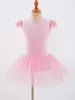 Сценическая одежда, балетное платье-пачка с рюшами и рукавами, детское балетное платье для девочек со стразами, U-образное гимнастическое трико на спине, розовый тюль