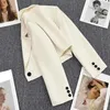 Mode recadrée blanc Blazer femmes automne simple bouton bureau Blazers femme coréenne à manches longues vestes courtes dames 240202