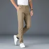 2024 Men's Business Casual Straight Pants Micro Elastic Burgundy Khaki Black Classic Fashion Brand Four Seasons Trousers 240122