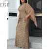 2023 Vestido de lujo de talla grande de gasa brillante suelto Sherfang elegante banquete Midi cuello en V 240129