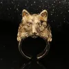 Cluster Ringe Fashion Hollow Wolf Wolf Leopard Herren grüne Augen Panther Köpfe Dollar Schild Finger Ring Punk Hip Hop Party Schmuck Geschenke