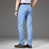 Klassisk stil Summer Men's Light Blue Thin Straight Jeans Business Casual Stretch Denim Pants Man Brand Loose Trousers 240125