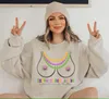 Kadın Hoodies Komik Mardi Gras Sweatshirt Bana Boncuklar Boncuklar Gömlekleri İçme Yağları Salı Festival Karnavalı Orleans Geçit Töreni