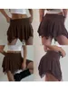 Skirts Women Y2k Lace Mini Ruffle Layered Skirt Low Rise Patchwork Asymmetric Hem Short