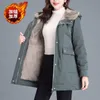 Fashion Hooded Velvet Lined Winter Jacket Women Casual Warm Padded Coats Big Size 3xl Snow Wear Plush Parka Mid-Length Loose Abrigo