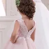Sukienki dla dziewczynek różowy sukienka z kwiatami koronkowa aplikacja ślub elegancka księżniczka Pierwsza eucharist urodzinowa prezent na przyjęcie urodzinowe