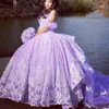 Lüks Lilac Quinceanera Elbiseler Sevgilim Seksi Aplikler Çiçek Kabarık Vestidos De 15 Quinceanera Prenses Balo Gowns