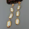 Cultured White Biwa Pearl With Electroplated Edge Dangle Stud Earrings 240202