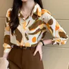 Damesblouses Lente Zomer Printoverhemd Damesblouse Vintage Lantaarnmouwen Bloemen Werk Casual Tops Chiffon losse zakelijke overhemden