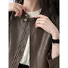 Autumn and Winter Pu Jacket Women American Retro Round Neck Zip Short Section Top Coat Jacket Street Trend Motorcykeljacka 240125