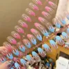 False Nails 24 Pcs Blue/Pink Flame Nail Tips Full Cover Coffin UV Gel Acrylic Wedding Party Decoration Sweet Fashion Fake