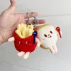 Portachiavi 2 pezzi hamburger patatine fritte cane bambola di peluche ciondolo farcito morbido bambini regali di pane cibo kawaii