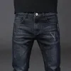 Мужские зимние термоджинсы, зимние теплые эластичные прямые джинсы, мужские флисовые джинсовые длинные брюки, крутые узкие брюки, облегающие синие брюки 240125