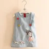 Mädchen Kleider 2024 Sommer Mode Kleine Stickerei Cartoon Hund Tank Weste Mit Knöpfen Oansatz Baby Mädchen Kinder Denim Kleid