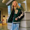 Winter Varsity Jacket Women Black and Green Letter Baseball Bomber Jacket Y2k Vintage Coat Streetwear Unisex Outerwear Hip Hop 240117