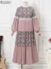 Etnische Kleding ZANZEA Vrouwen Bohemian Lange Mouw Bloemen Gedrukt Zonnejurk Herfst Vintage Ramadan Turkije Jurk Eid Mubarek Moslim Vestido