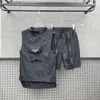 Verão esportes lazer ternos jovens homens workwear zíper design colete shorts conjunto de duas peças masculino estética urbano streetwear 240202