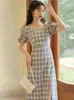 Etnische kleding geruite Cheongsam verbeterde jurk 2024 zomer jong meisje student retro moderne Chinese stijl