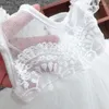 Flicka klänningar baby födelsedag prinsessan klänning elegant broderi blomma pärlstav vit dop tutu klänning barn formell kväll festdräkt